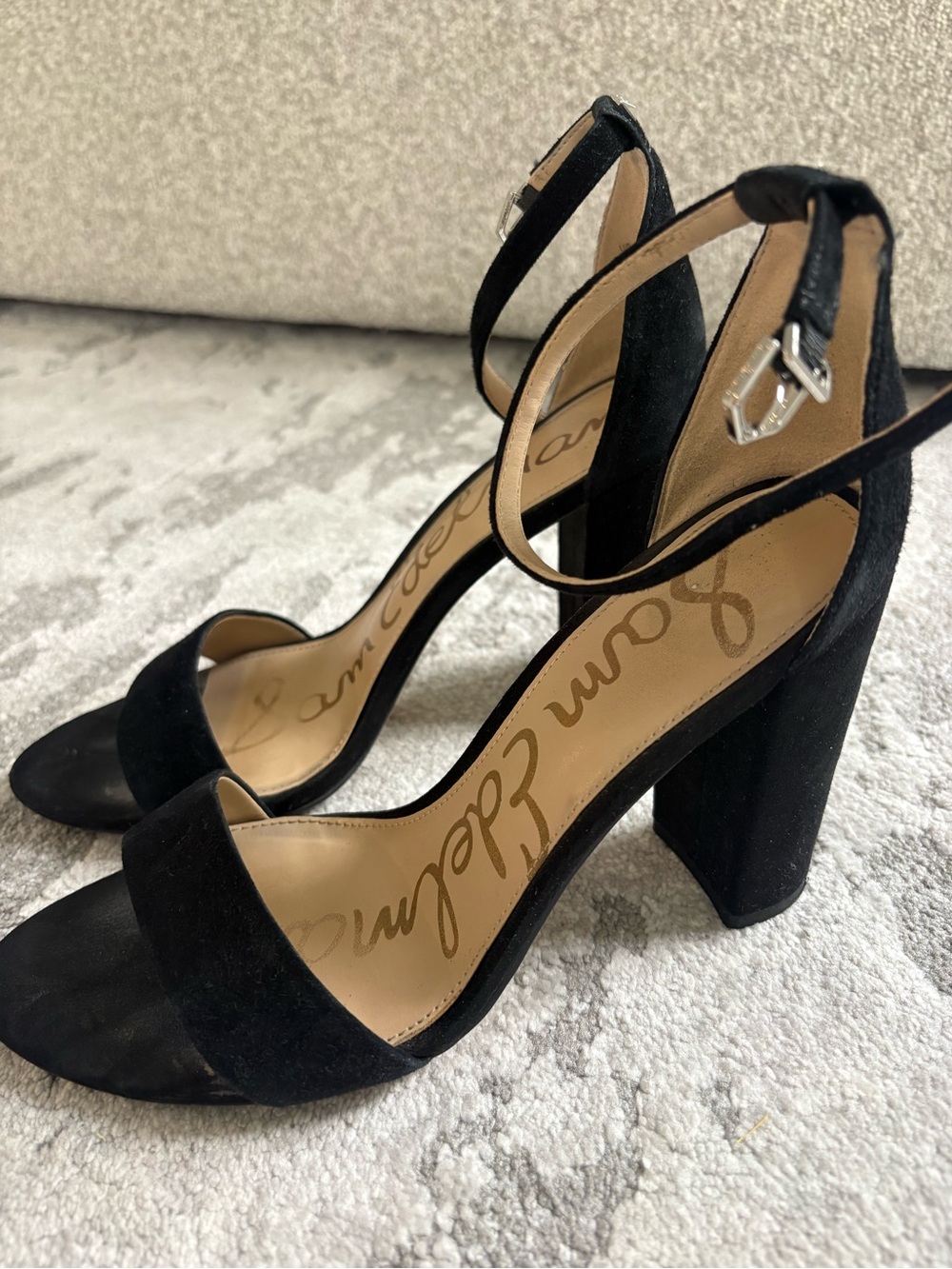Sam Edelman Yaro Black Suede Block Heel Sandal Size 8